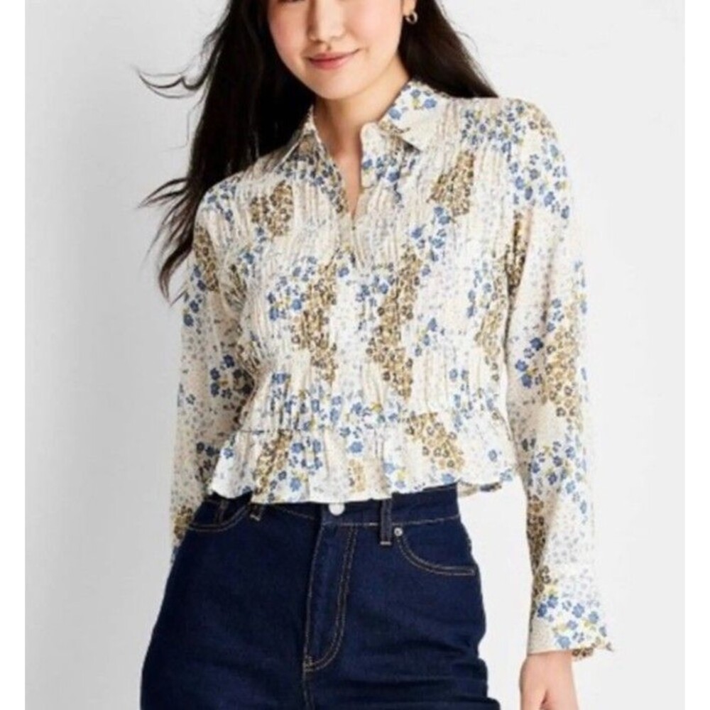 Future Collective Size L Reese Blutstein  Smocked Floral Blouse Cottagecore